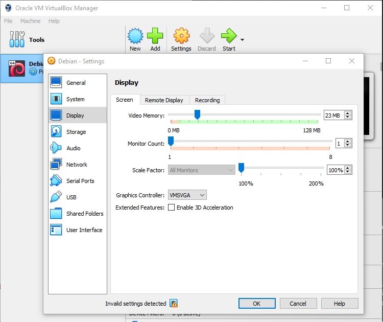 پیکربندی تنظیمات نمایش Debian VM