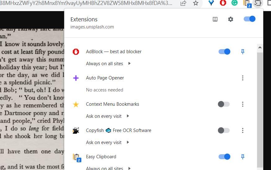 Tombol Copyfish pada menu Ekstensi Chrome 