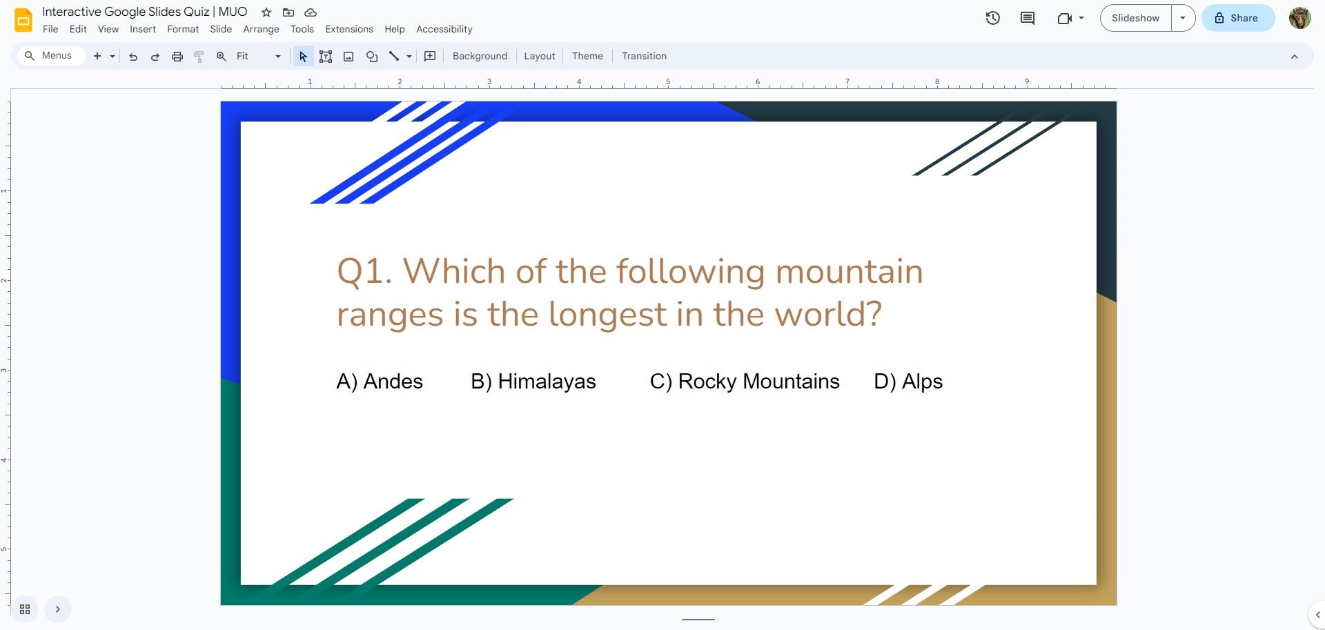 Membuat pertanyaan untuk kuis Google Slides