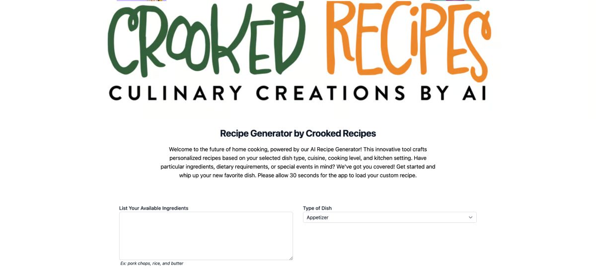 Crooked Recipes Recipe Generator Webpage