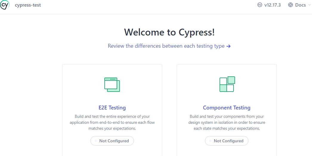 Cypress Testing UI Client rodando localmente no Windows PC