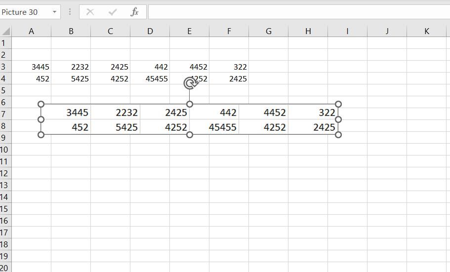 Ảnh chụp màn hình phạm vi dữ liệu được chụp bằng Excel