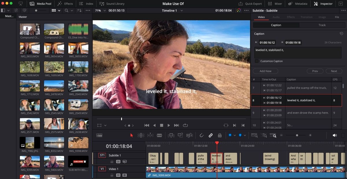 DaVinci Resolve ویرایش زیرنویس ها در تب Inspector