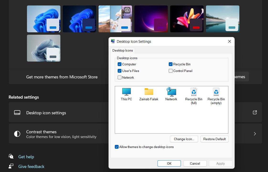 Modify the desktop icon settings in Windows