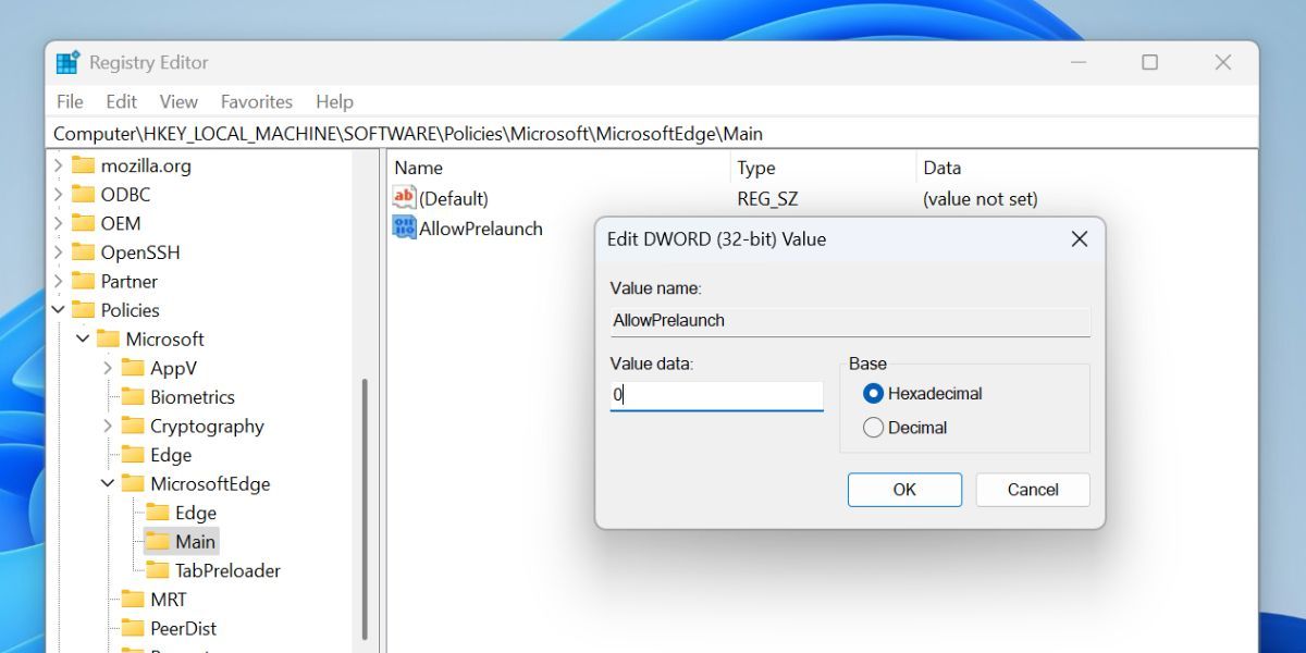Отключите предварительную загрузку вкладок Microsoft Edge с помощью редактора реестра