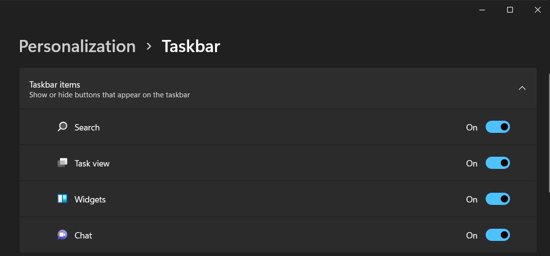 Enable taskbar items in Windows 