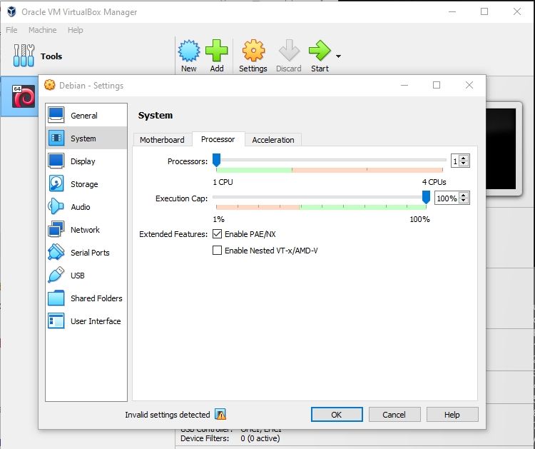 فعال کردن تنظیمات PAE NX Debian VM