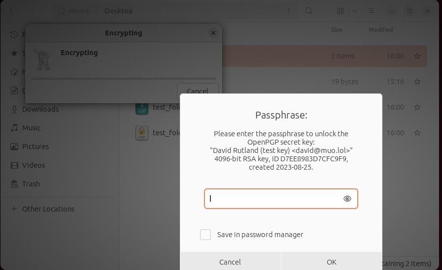 enter password to encrypt files in seahorse on Ubuntu