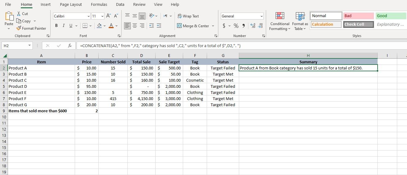 CONCATENATE in Excel