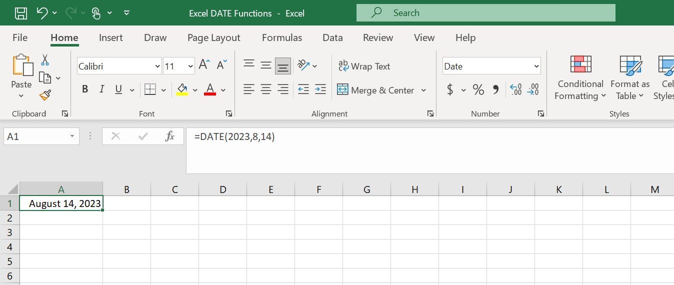 مثال با استفاده از تابع DATE برای ایجاد تاریخ از اجزا