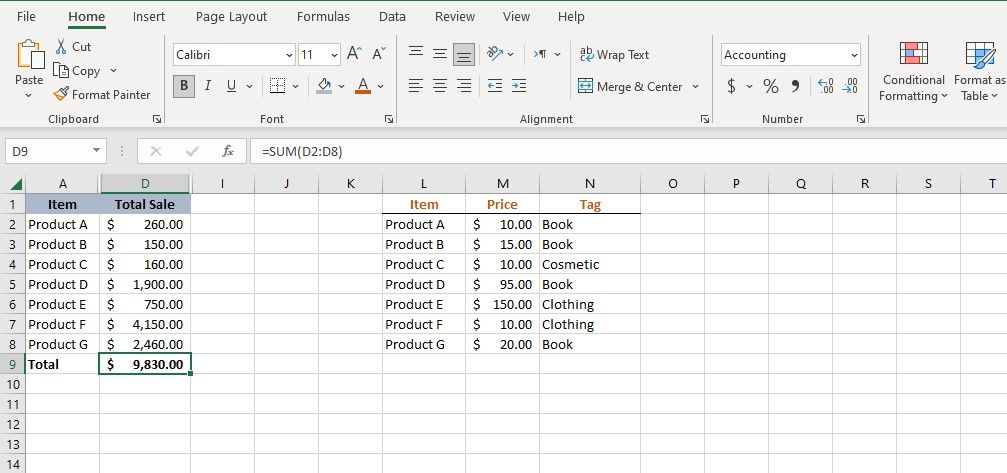 The SUM Function in Excel