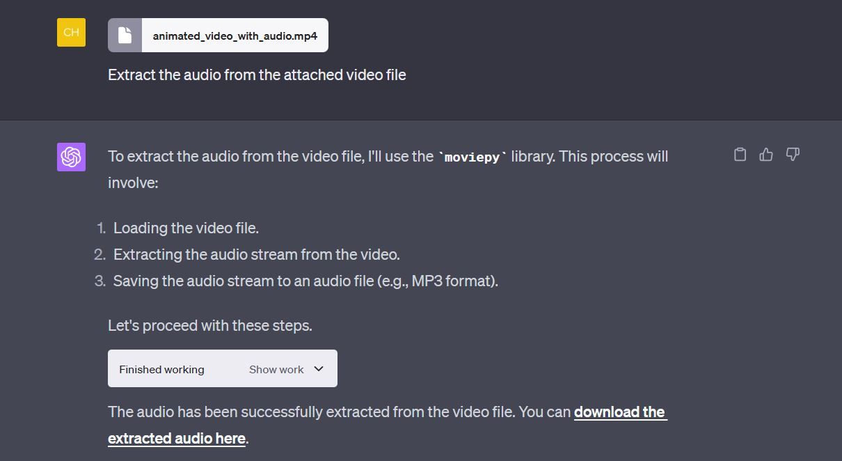 Extracting audio from a video file with ChatGPT