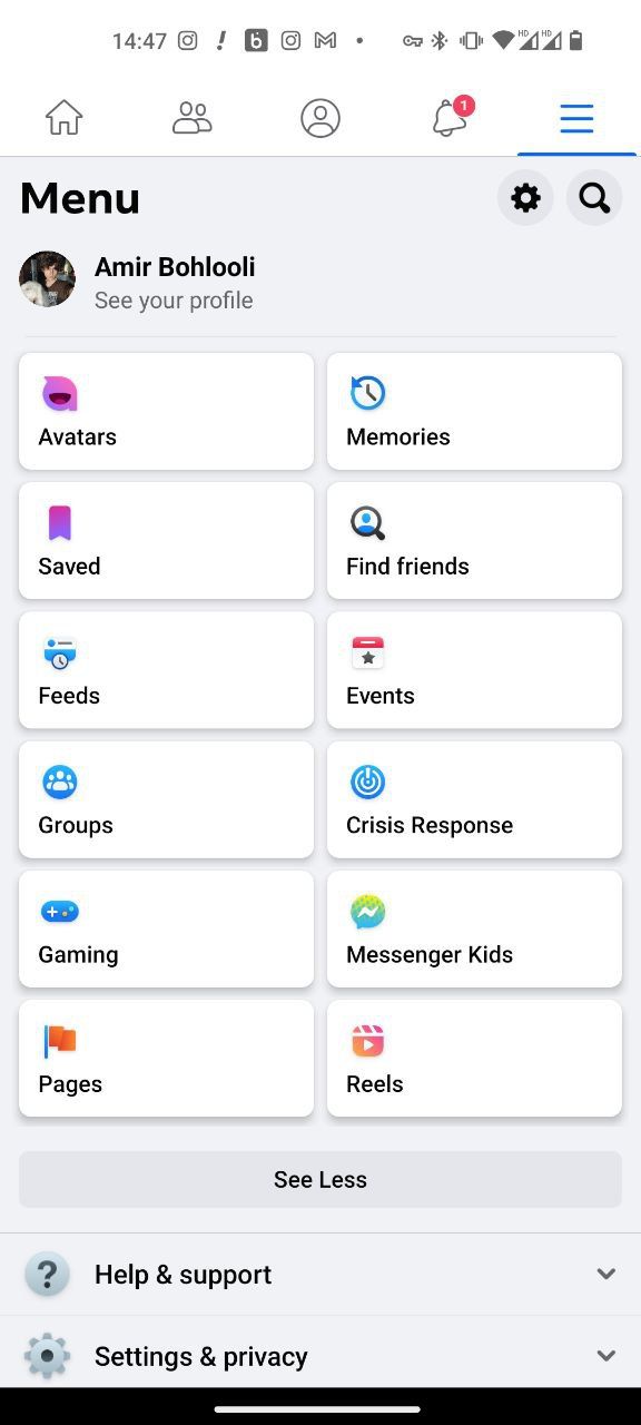 Facebook menu in Android