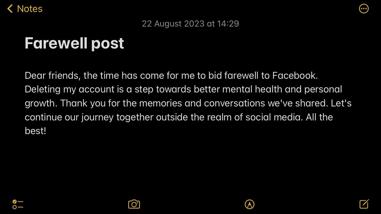 Draft for Farewell Post About Deleting Social Media Accounts