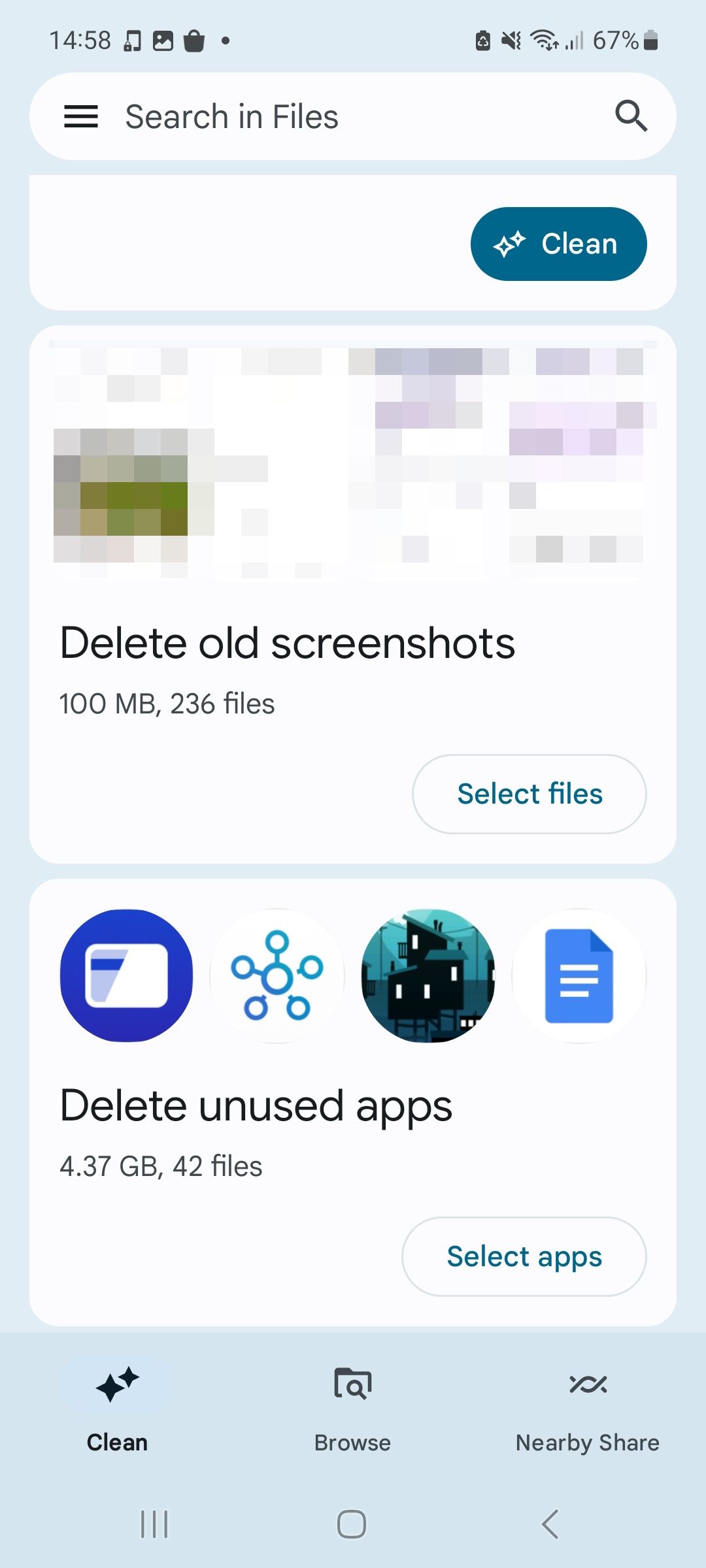 گزینه Files by Google unused apps