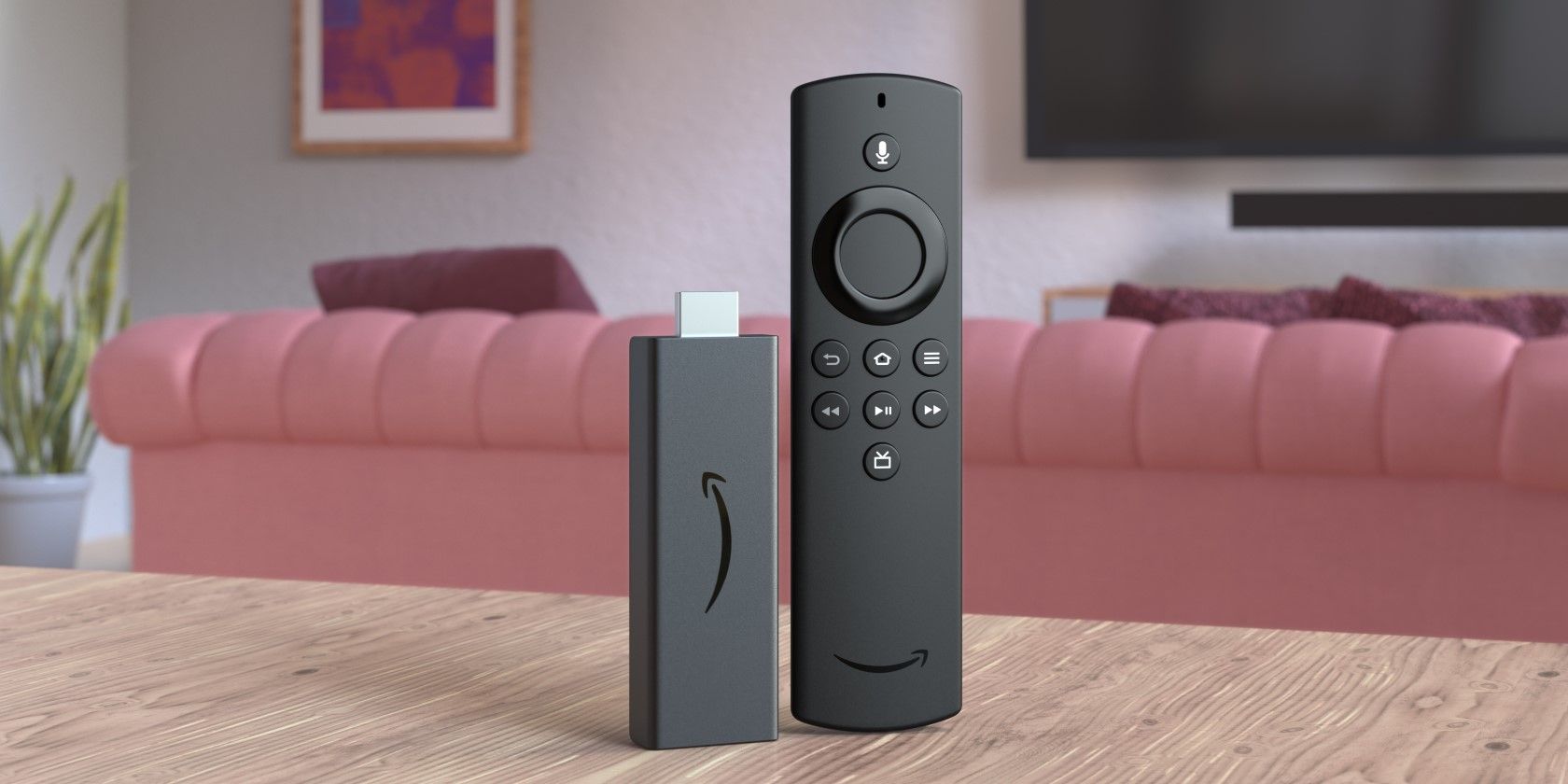 FIre TV Stick and Remote on a coffee table
