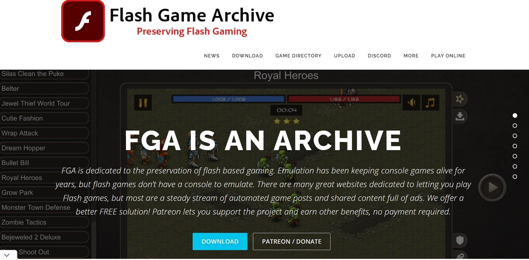 flash game archive website homepage screenshot