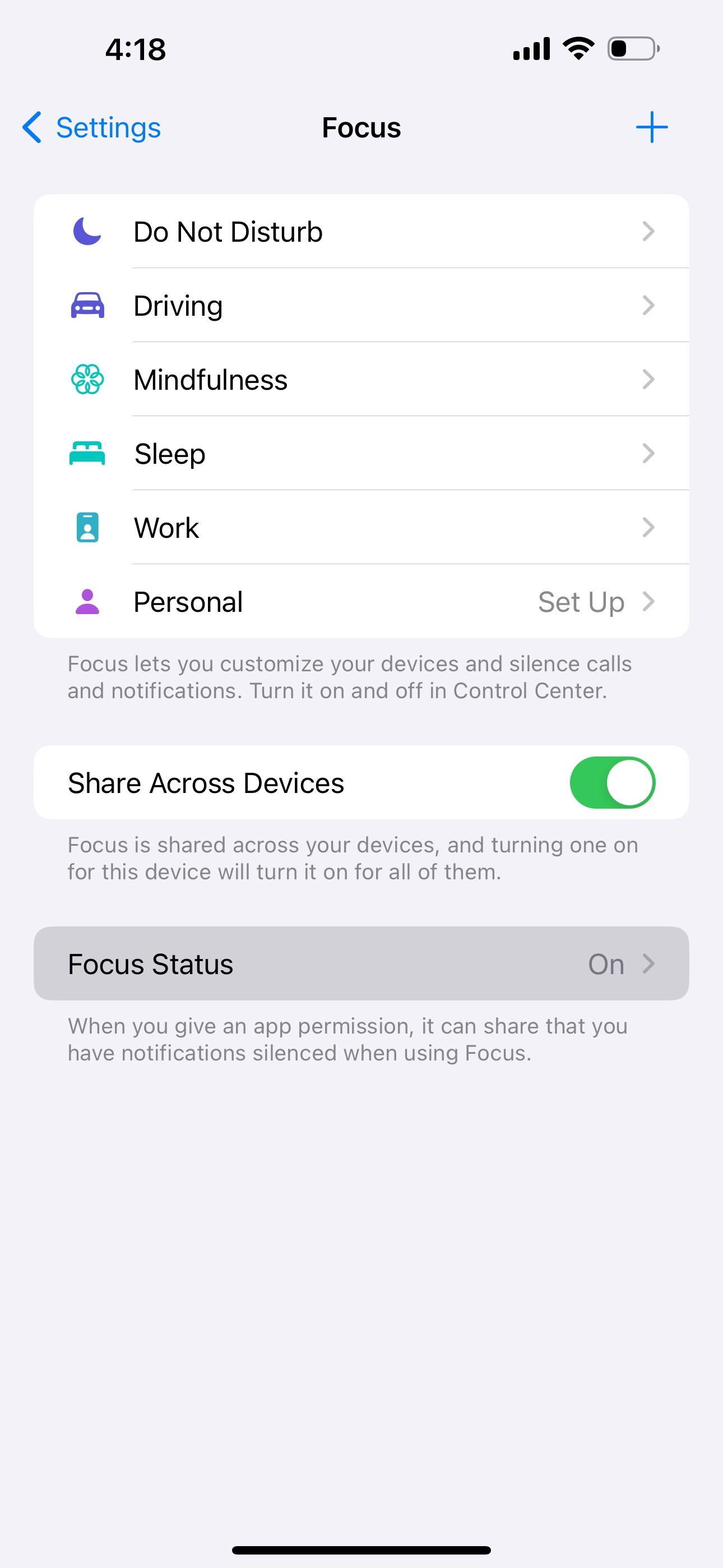 Focus settings in iOS