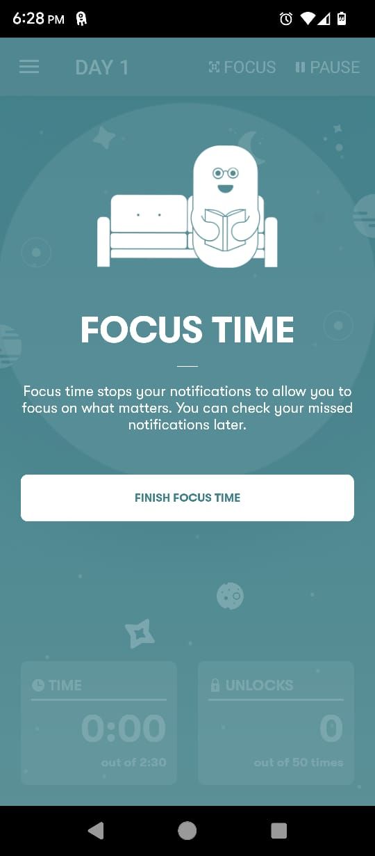 Focus Time screen in SPACE