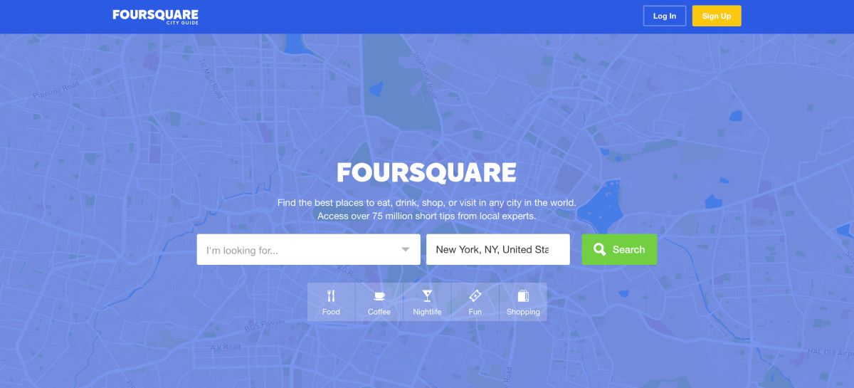 صفحه وب بررسی های Foursquare