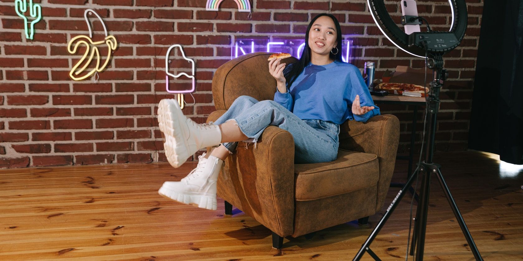 a girl creating content with a ring light