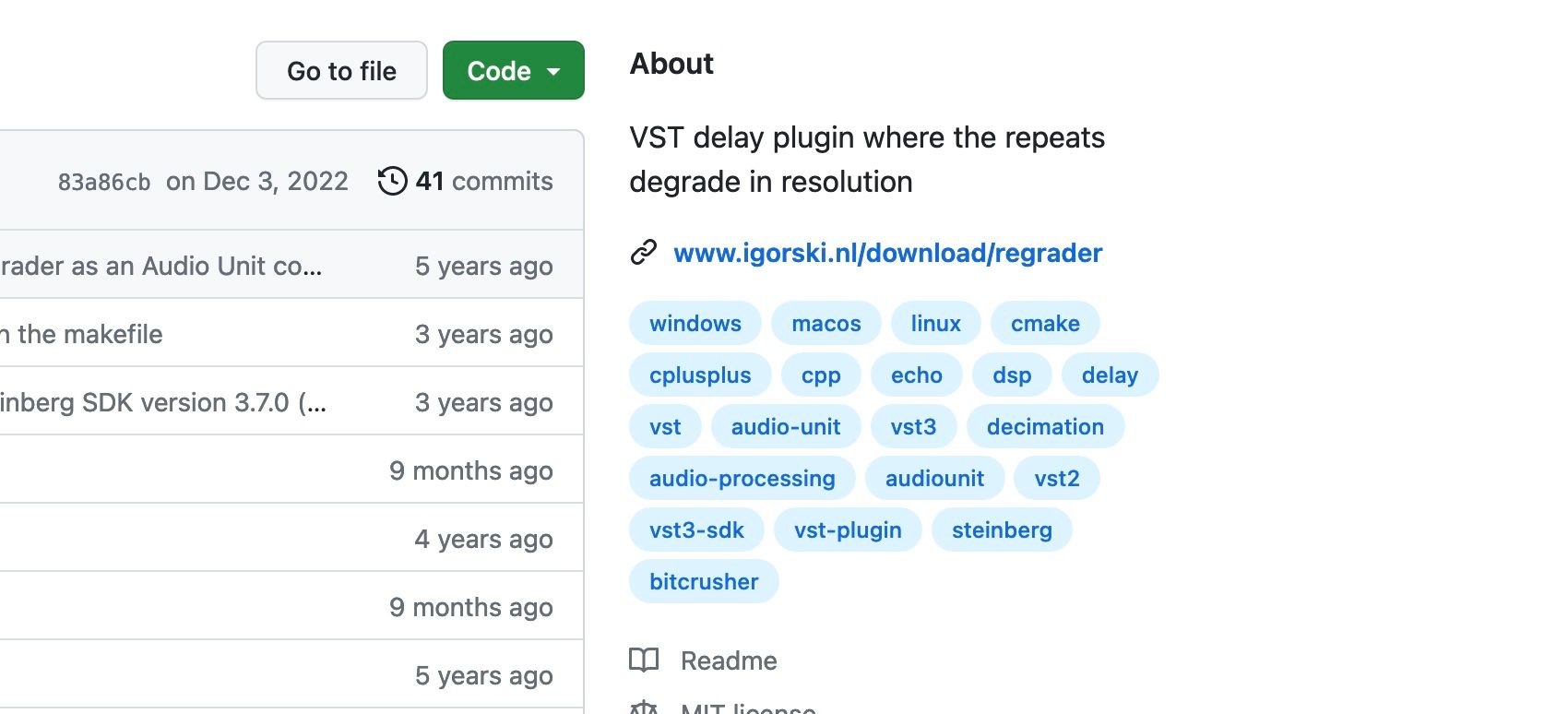 Screenshot of the About section of GitHub page