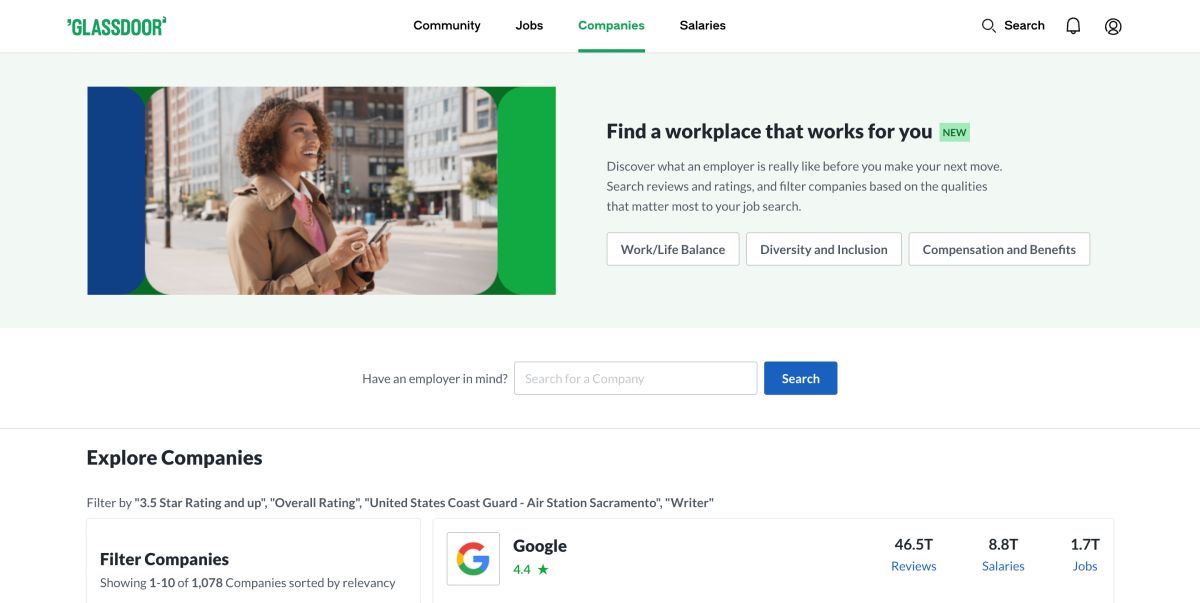 شرکت Glassdoor صفحه وب را بررسی می کند