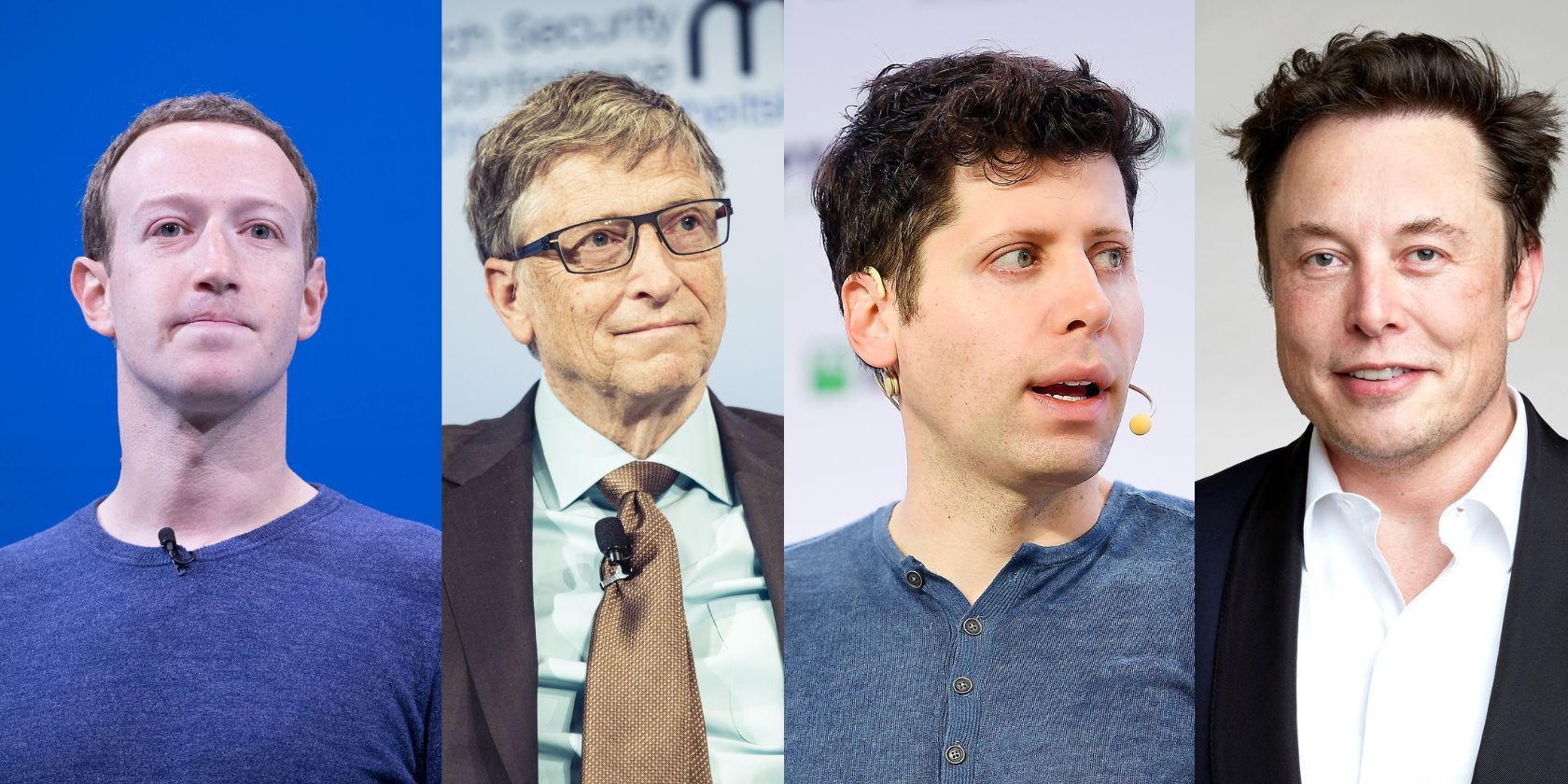 From Left to Right: Mark Zuckerberg, Bill Gates, Sam Altman, and Elon Musk