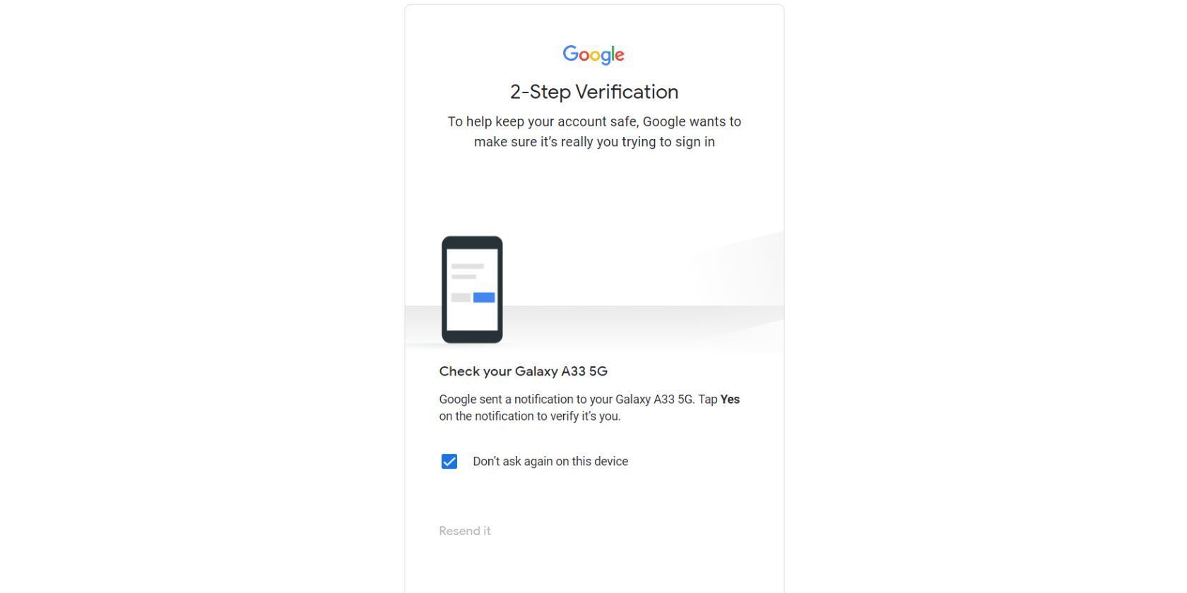 screenshot of gmail two factor authentication login request