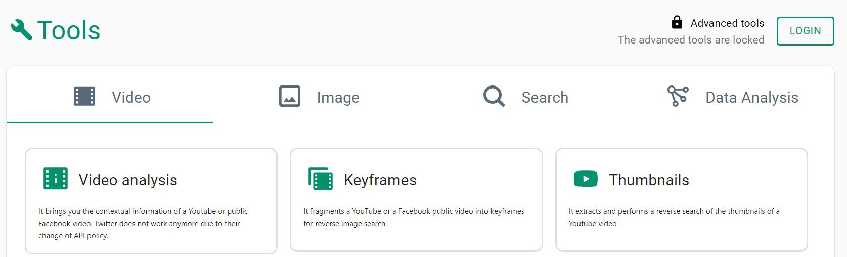 Vá para a opção Keyframes na guia Vídeo da caixa de ferramentas Fake News Debunker