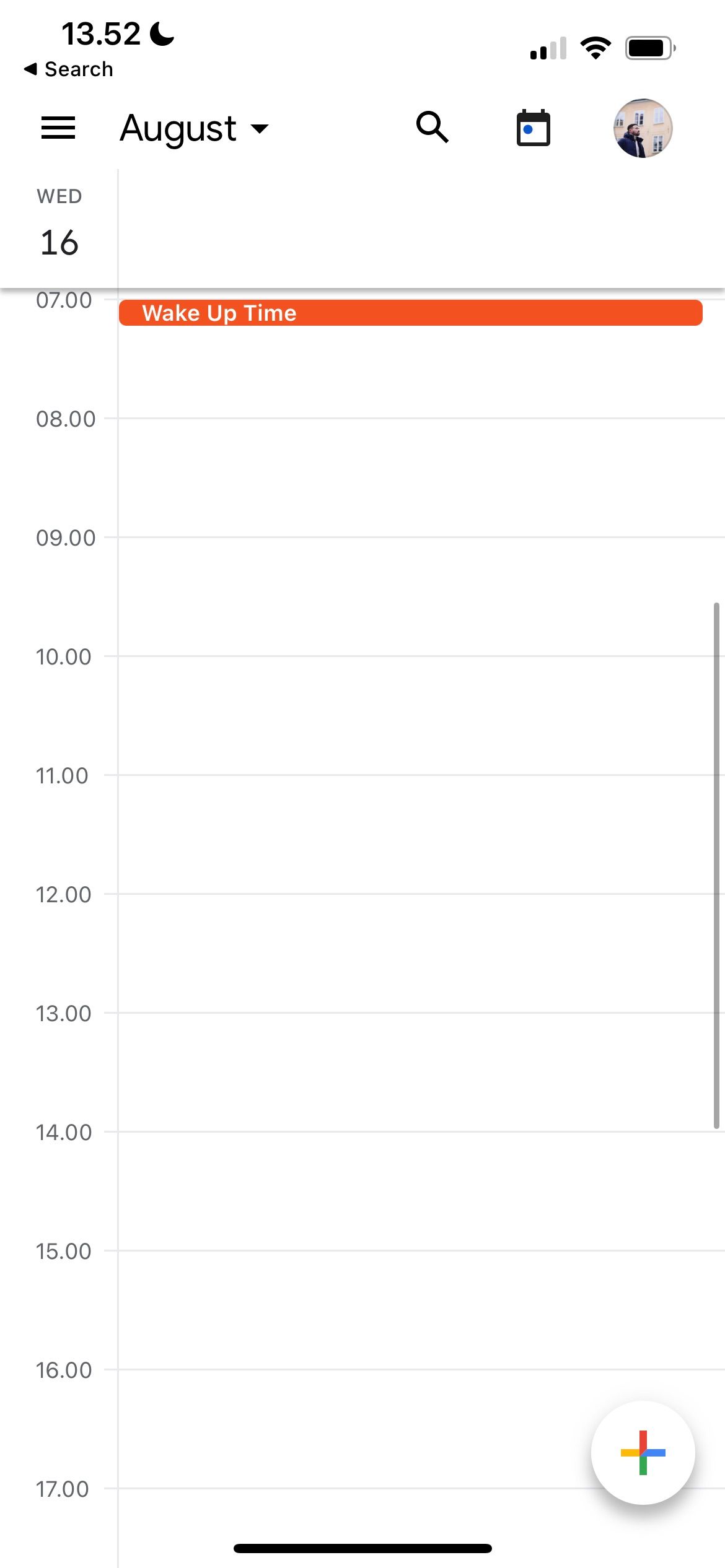 A daily overview in the Google Calendar iOS app