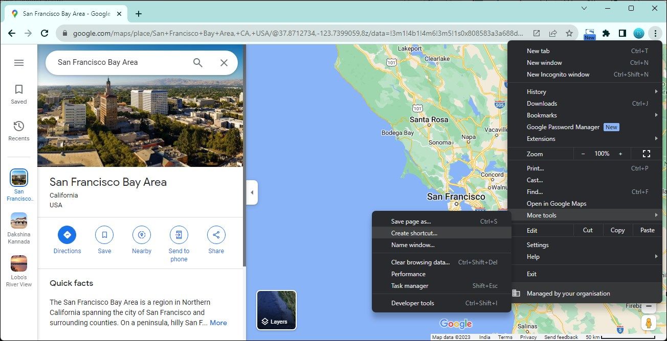 creating a shortcut for google maps on google chrome 