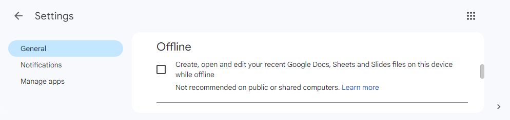 google drive offline setting