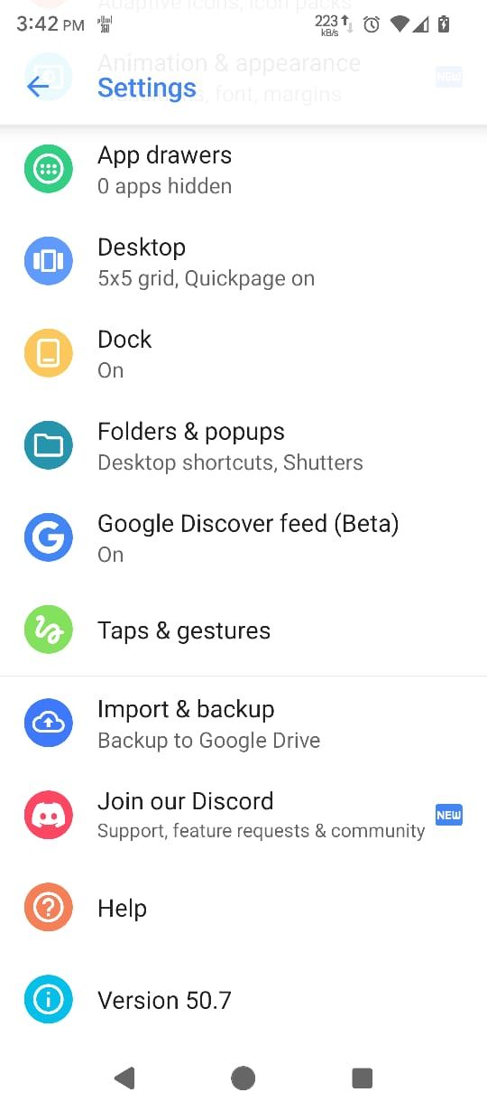 Google Discover Feed option in Action Launcher Settings