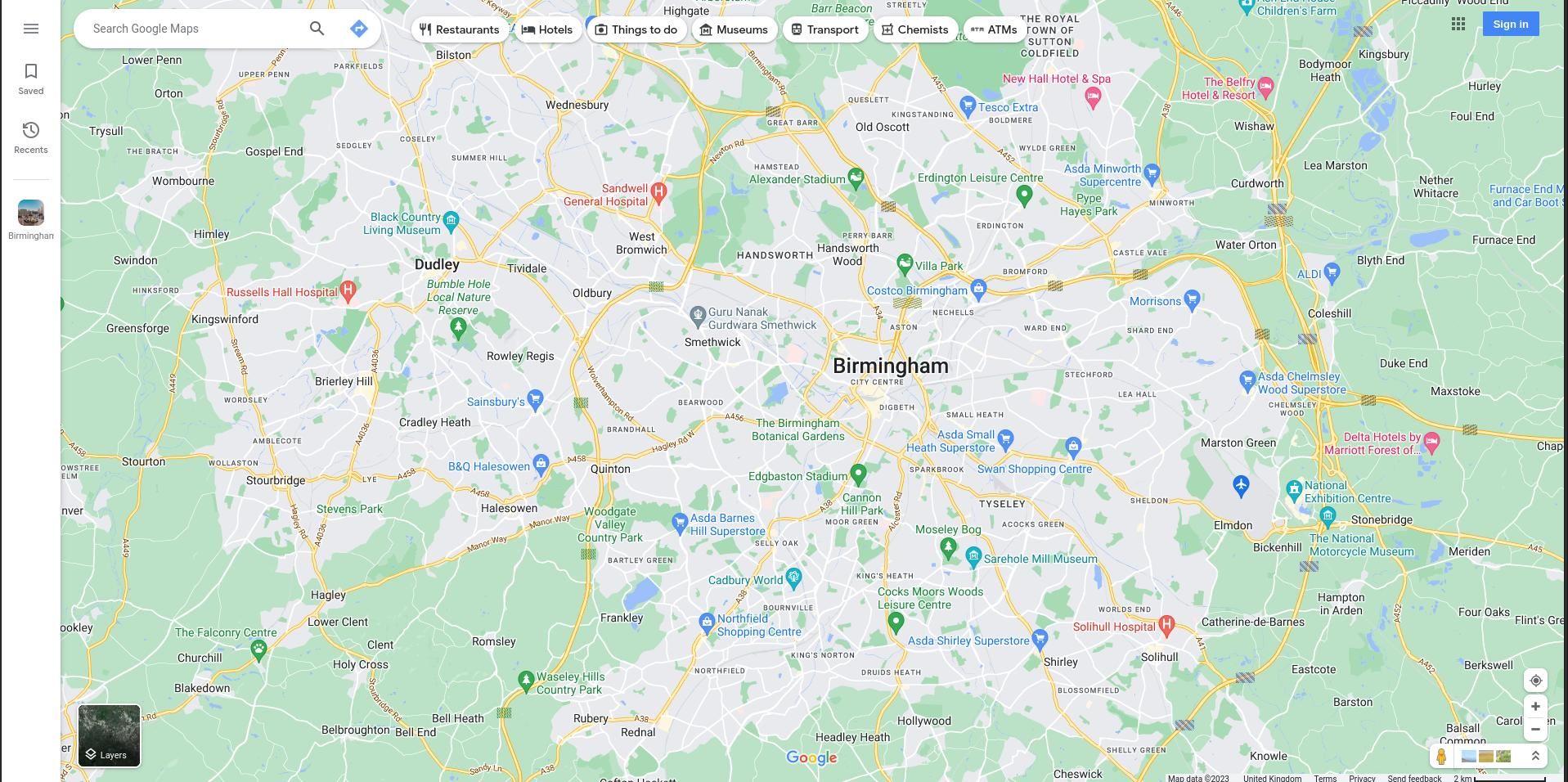 Google Maps View Of Birmingham 