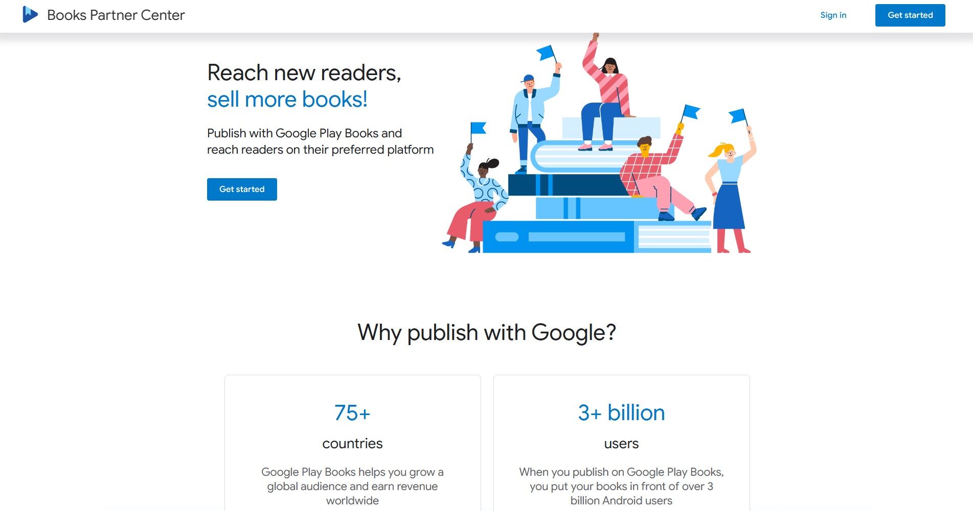 Página inicial da Central de parceiros do Google Play Livros 