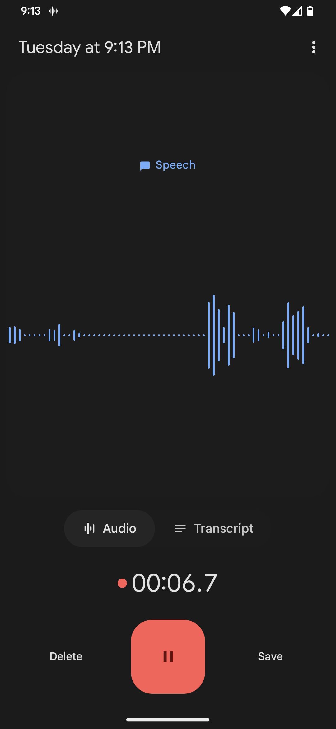 google recorder app audio recording page