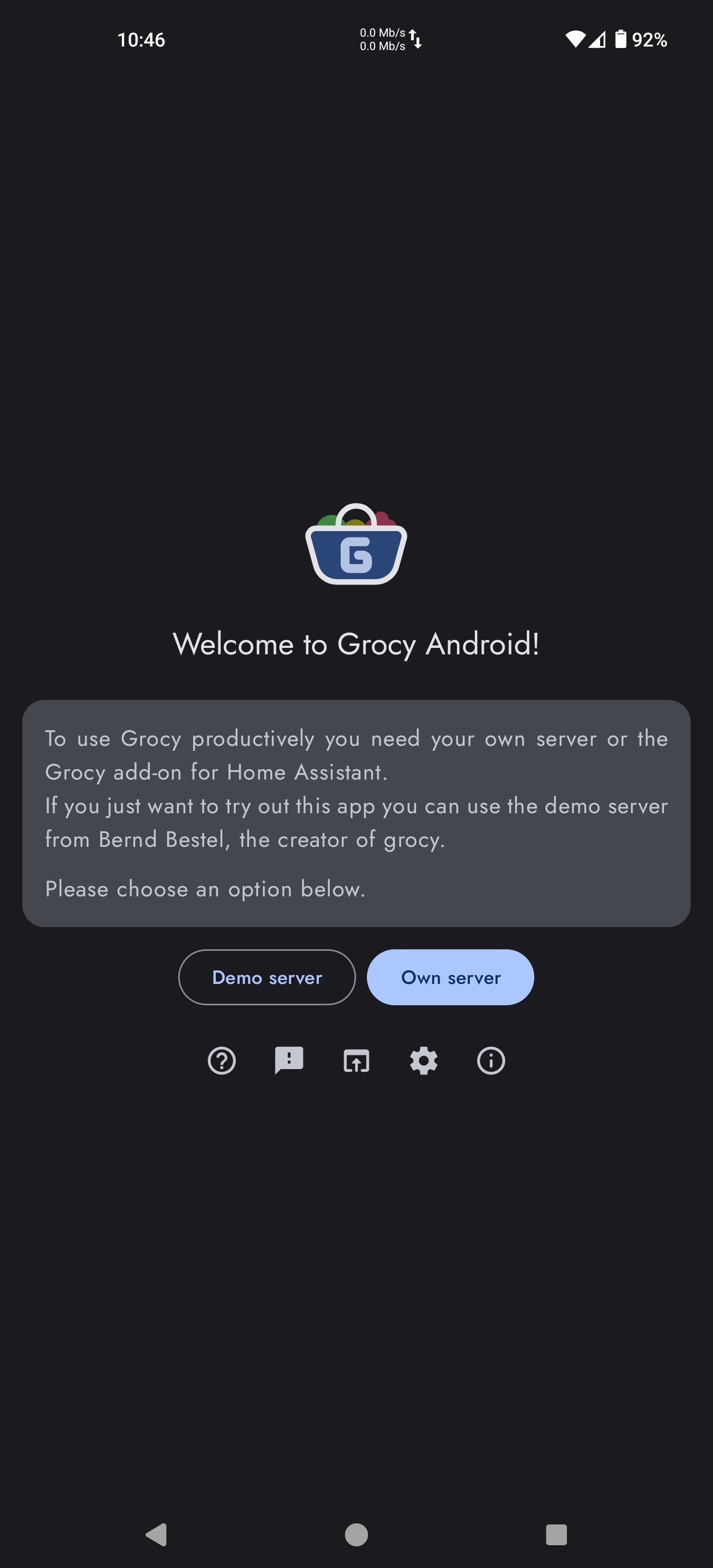 grocy android صفحه سرور را انتخاب کنید