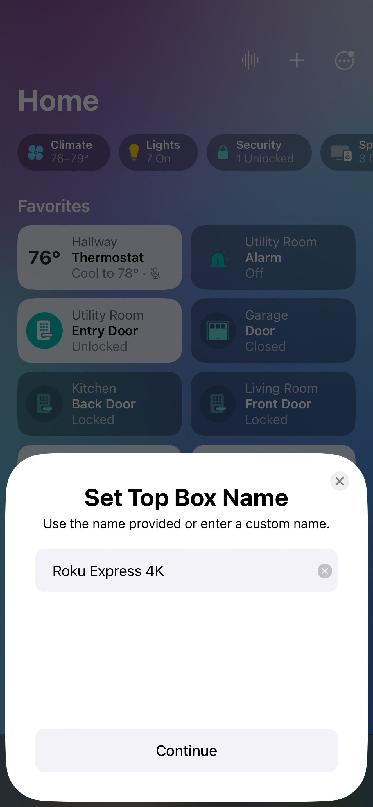 Home App iOS 16 Name Set Top Box Screen