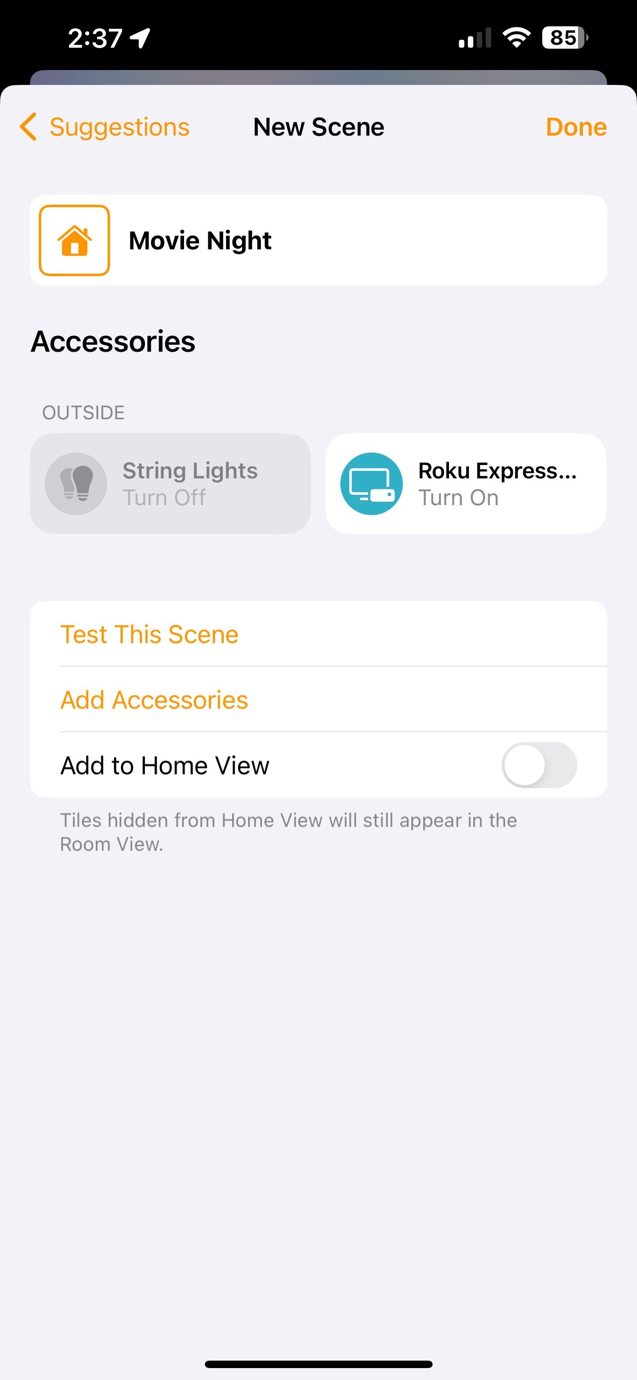 برنامه Home iOS 16 Roku Express Scene