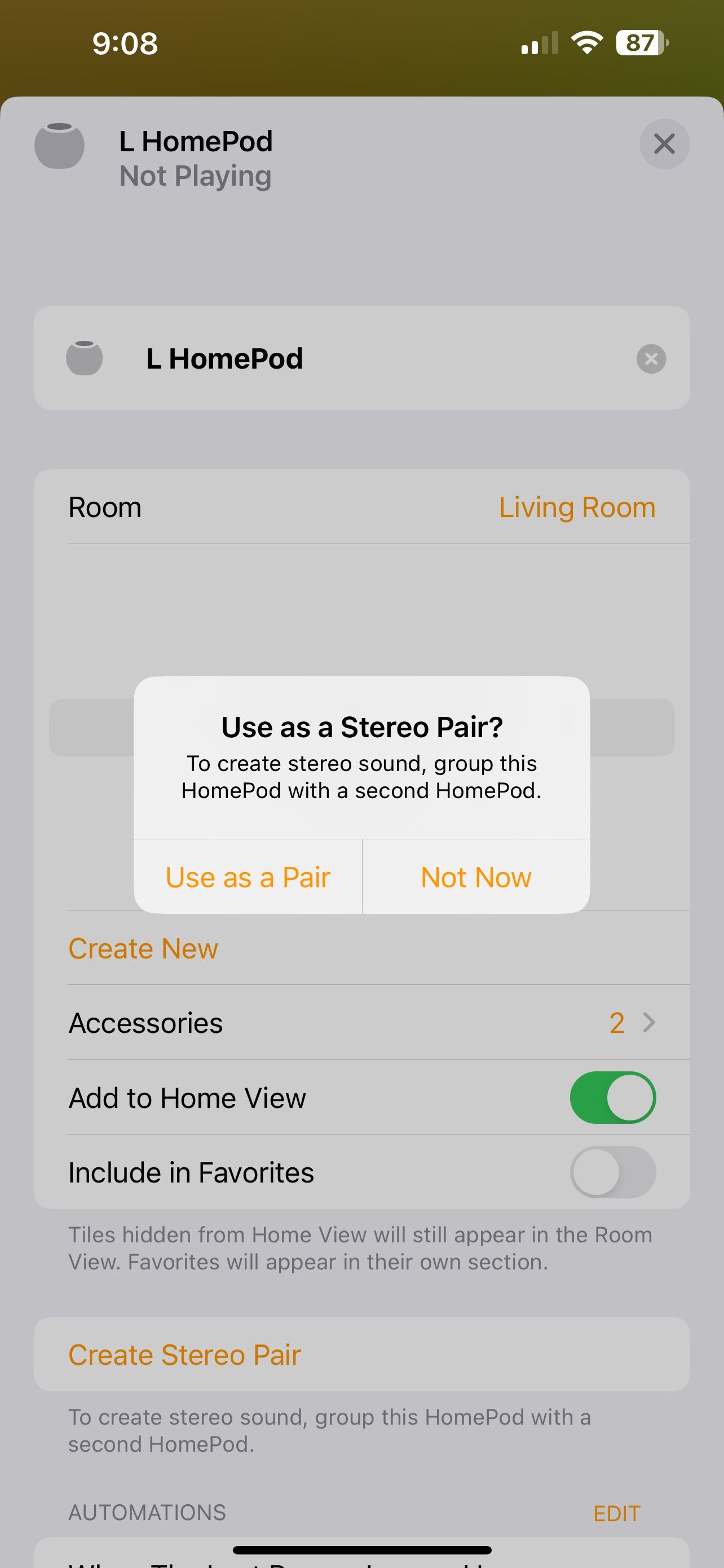 استفاده از برنامه Home iOS 16 به عنوان درخواست جفت استریو