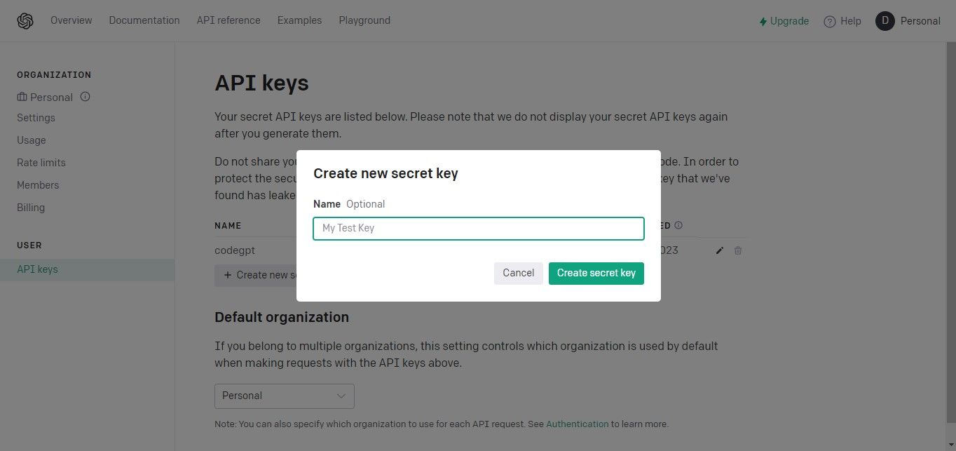 Nomenclatura de chave de API OpenAI
