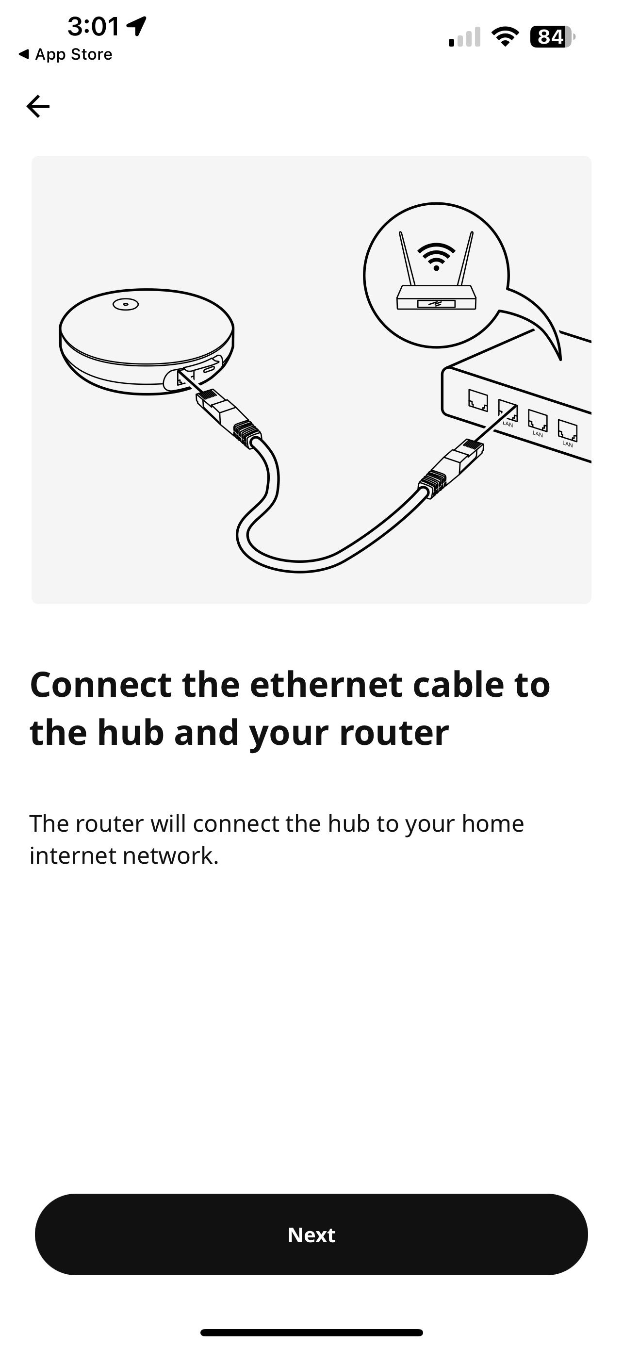 راه‌اندازی برنامه هوشمند iOS خانه IKEA صفحه نمایش کابل اترنت را متصل کنید.
