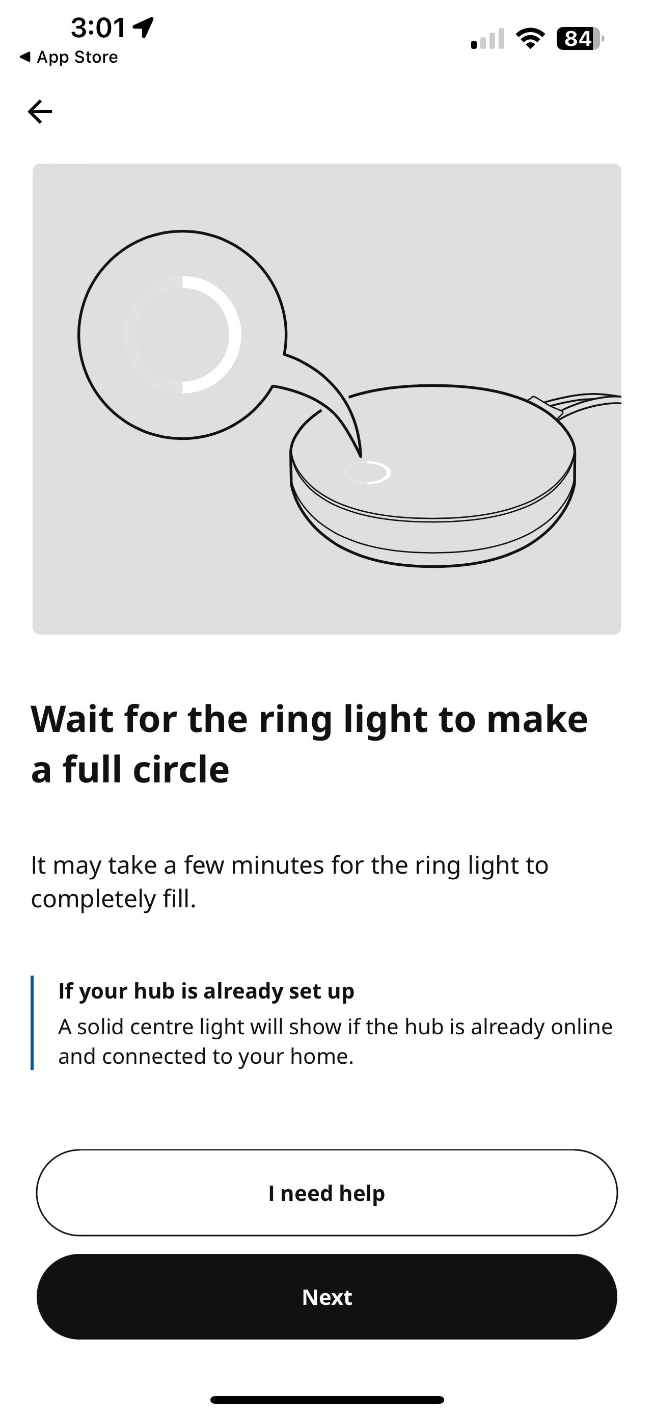IKEA Home Smart App iOS Setup Ring Light Screen