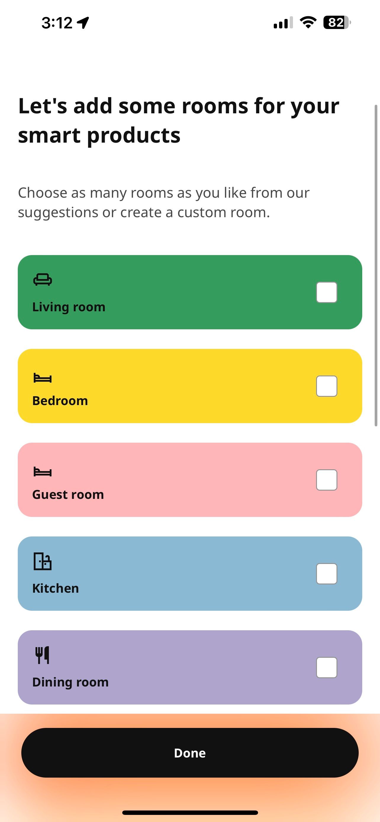 IKEA Home Smart App Setup iOS Add Rooms Screen