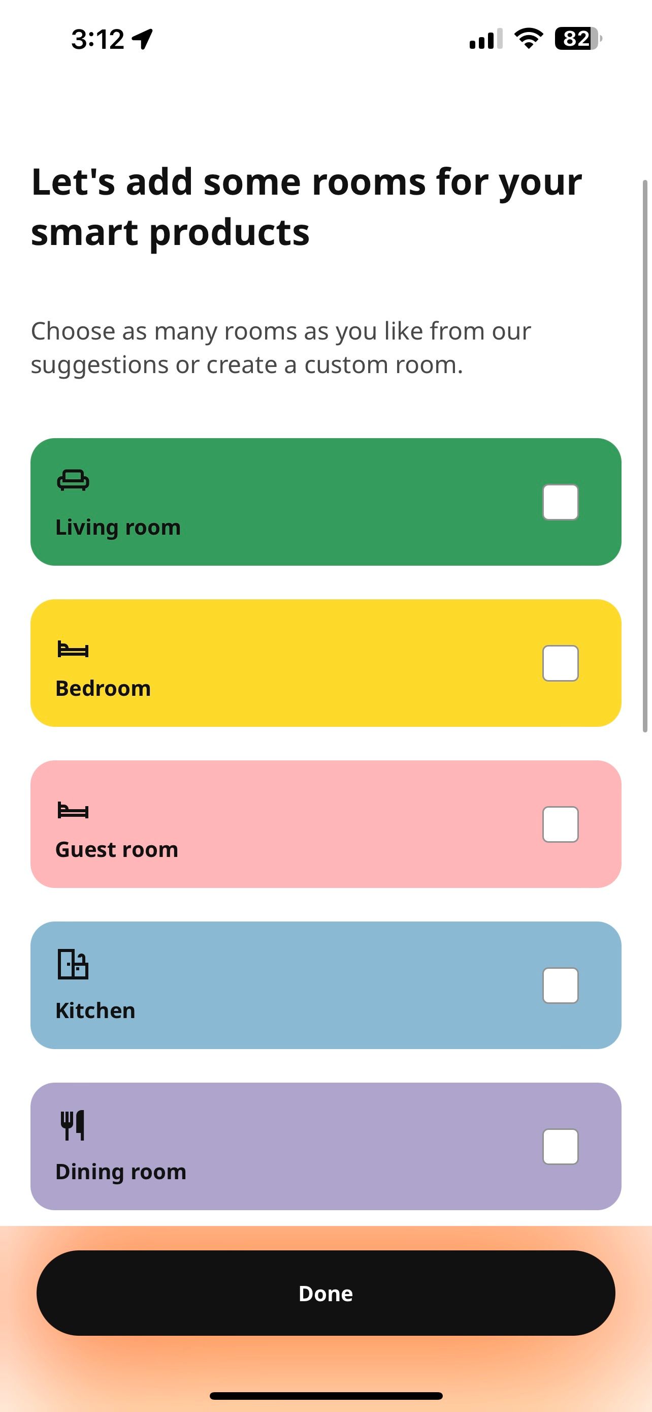 IKEA Home Smart App Setup iOS Add Rooms Screen