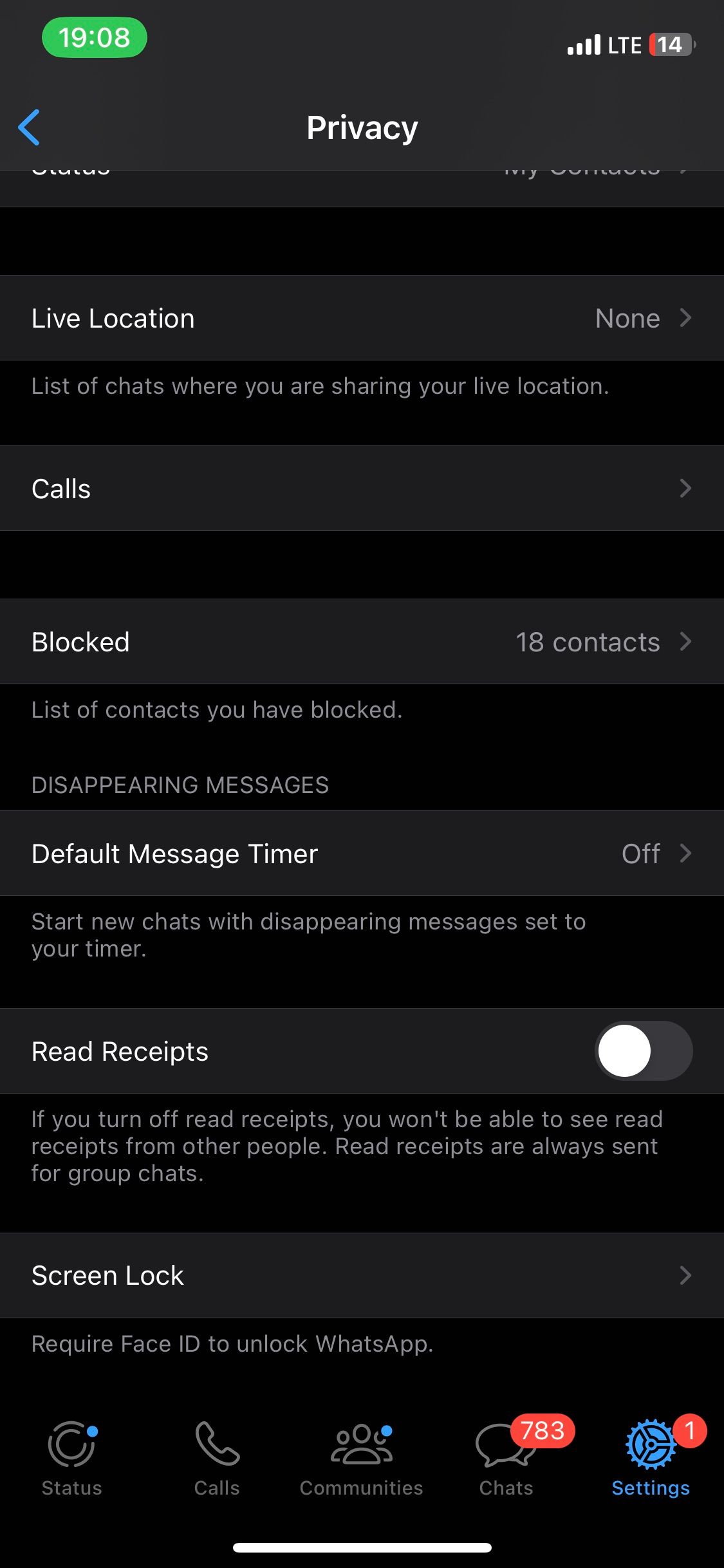 WhatsApp Privacy Settings Read Receipts Off