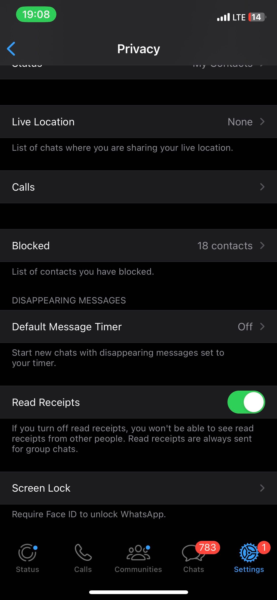 WhatsApp Privacy Settings Read Receipts On