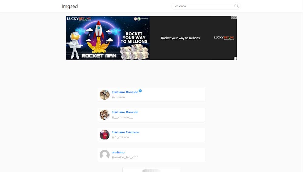 Page showing Imgsed Instagram Account Viewer results