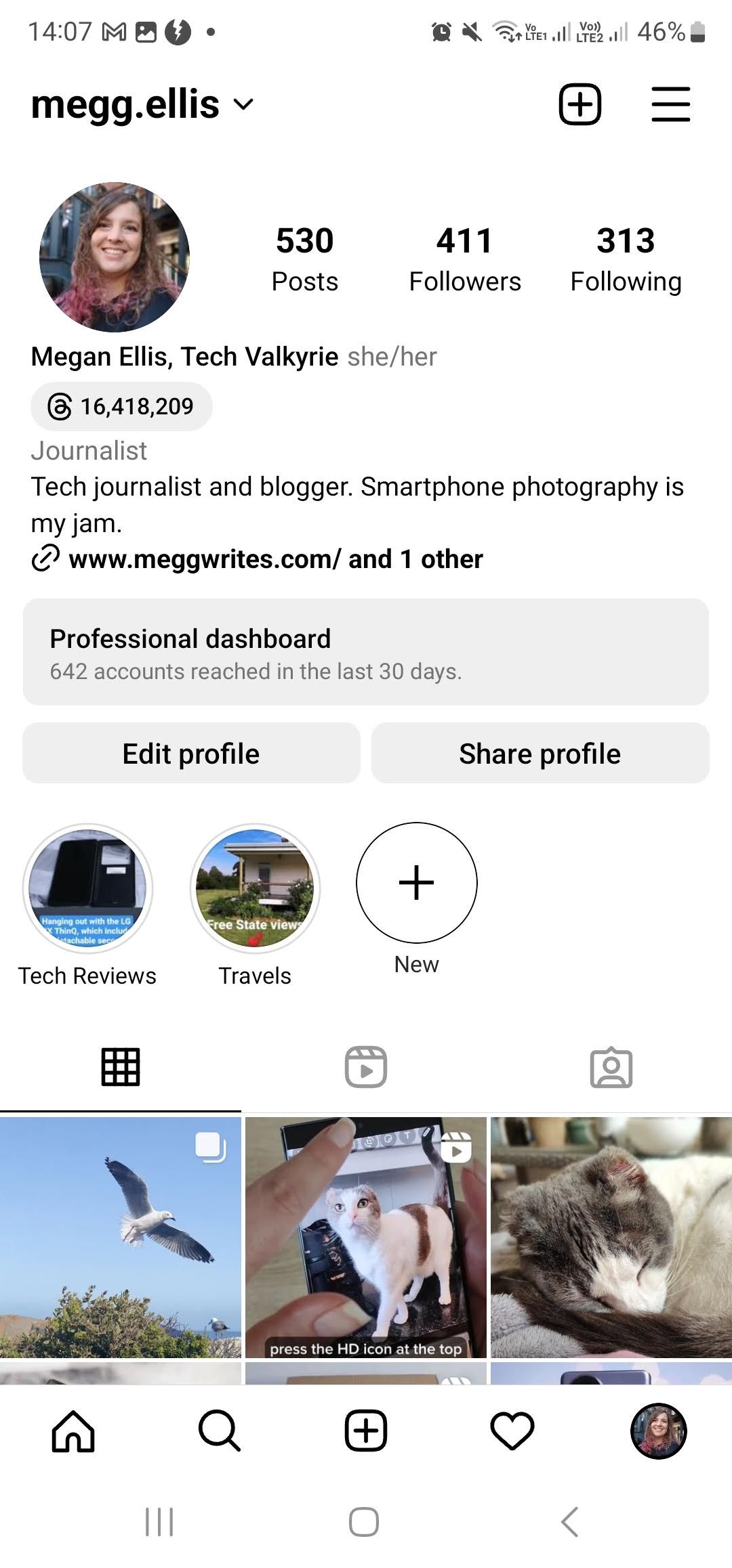 perfil do instagram com painel profissional